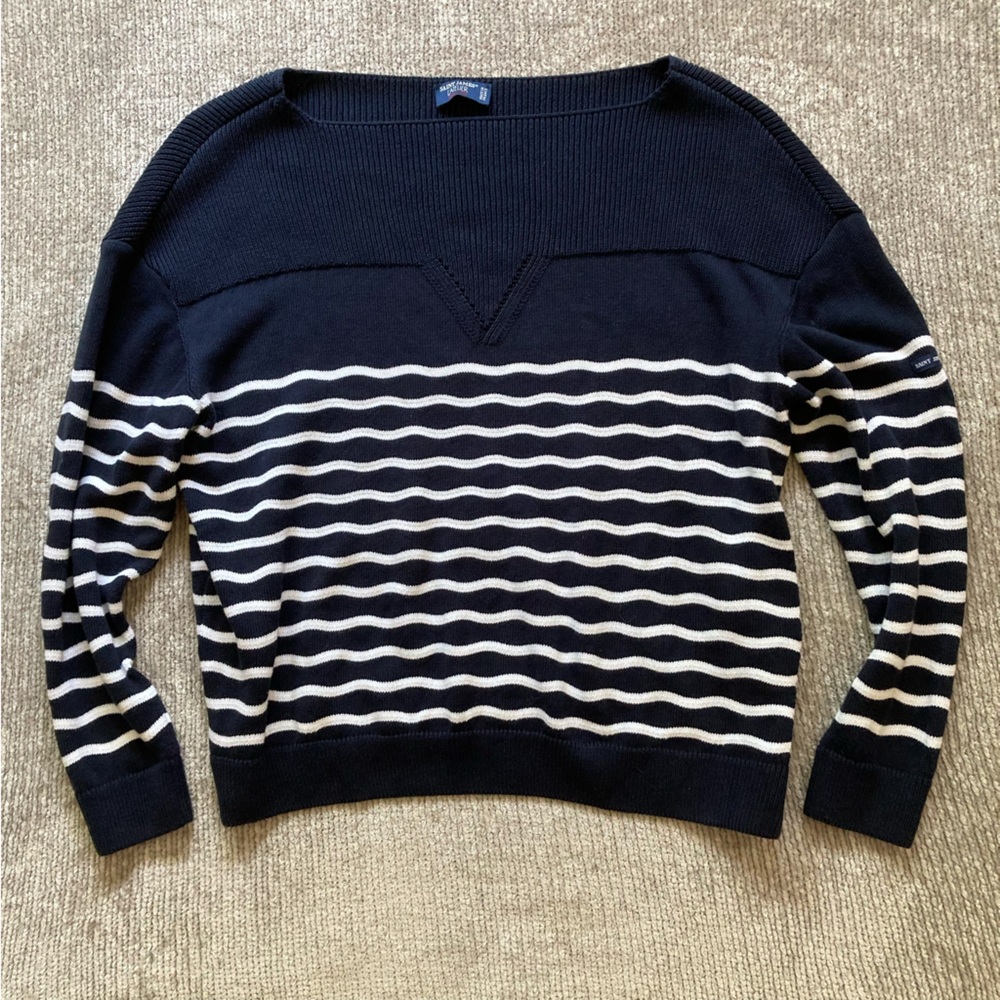 Saint James Black and White Wave Stripe Sweater